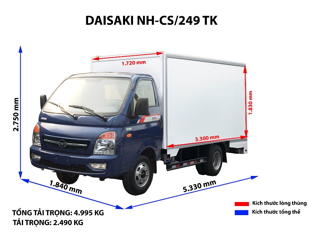 Xe tải Daisaki: Xe tải 2,5 tấn Daisaki NH-CS/249 thùng kín